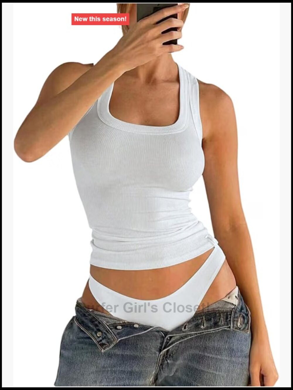 Sleeveless Ribbed Knit Scoop Neck Tank Top Women's Casual